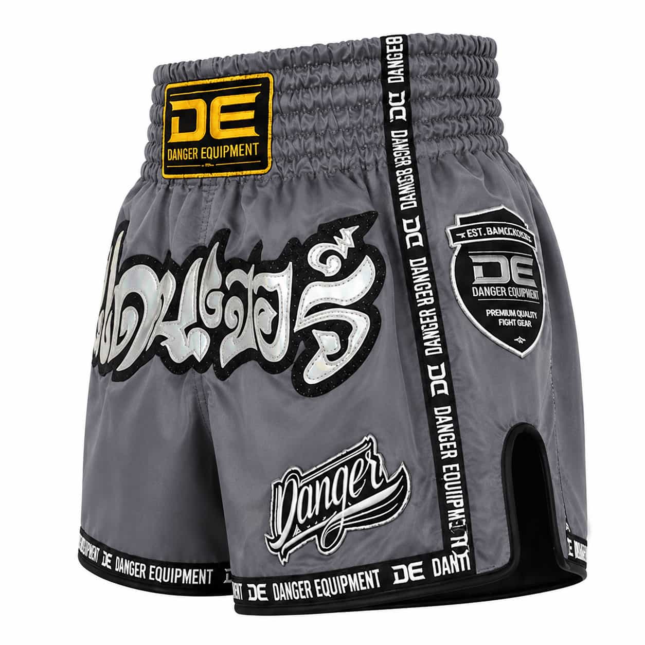 Calções Muay Thai e Kickboxing Danger cinzentos vista lateral