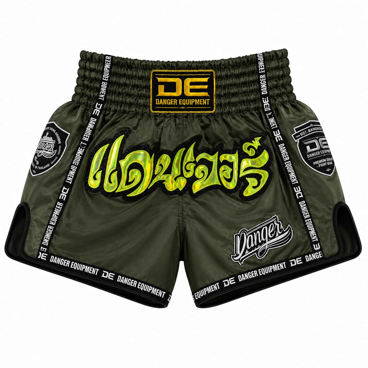 Calções Muay Thai e Kickboxing Danger verdes vista frontal