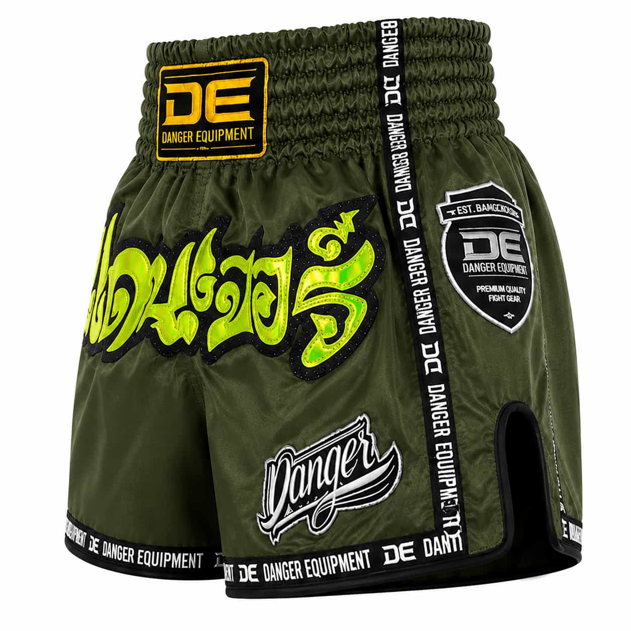  Calções Muay Thai e Kickboxing Danger verdes vista lateral