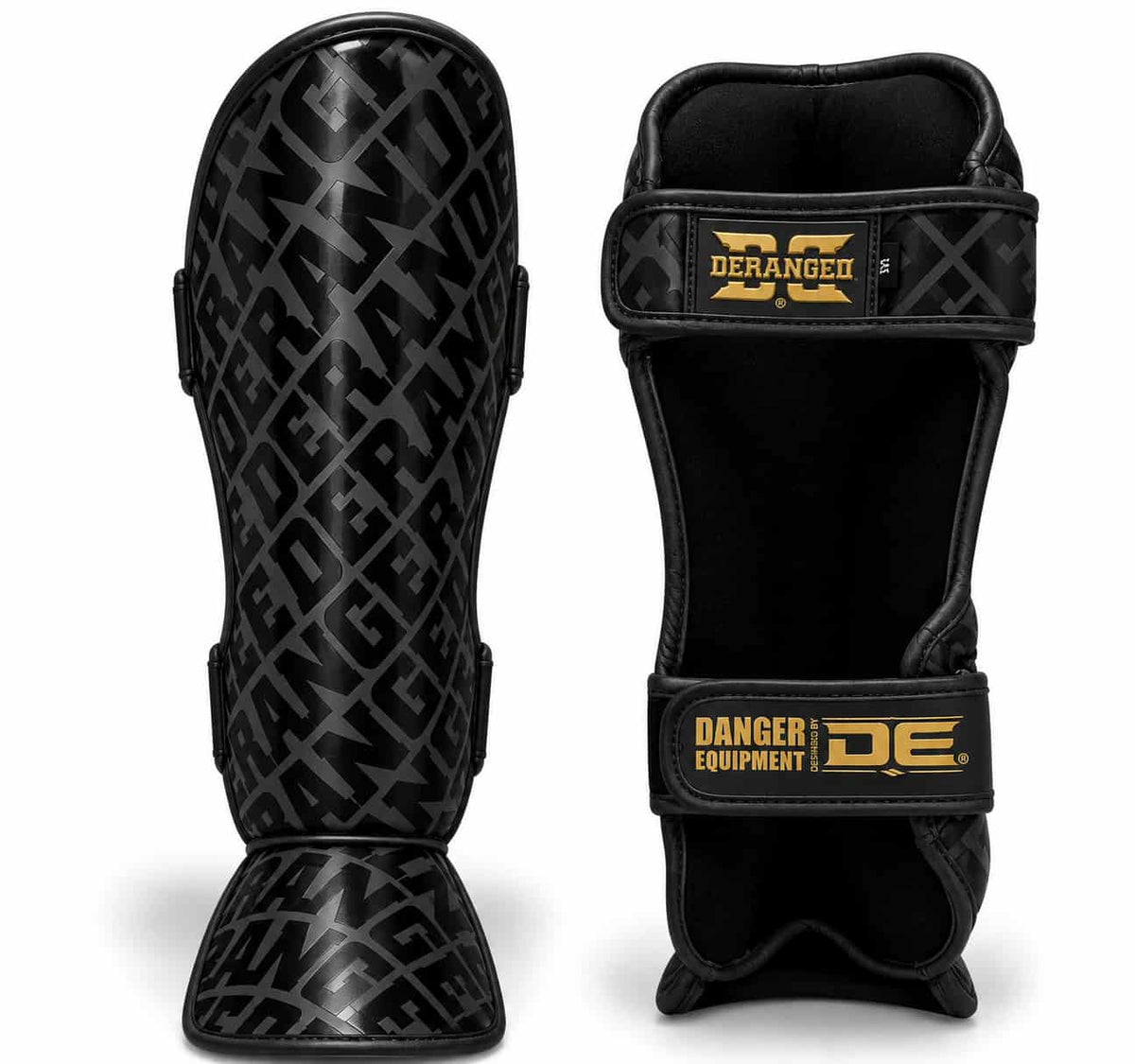 Caneleiras de Kickboxing e Muay Thai Deranged pretas, dupla proteção no interior, detalhe do interior 