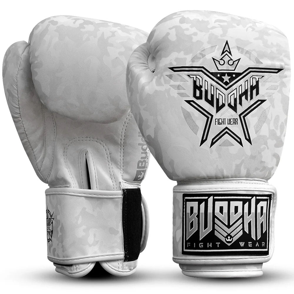 Luvas de Boxe, Kickboxing e Muay Thai BUDDHA ARMY. Fabricadas em couro sintético de alta qualidade. Ideais para iniciantes , atletas de manutenção ou para quem se quer sentir confortável nos treinos por um preço baixo.