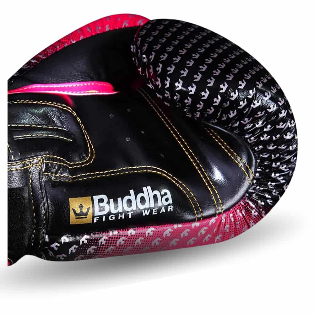 Luvas de Boxe, Kickboxing e Muay Thai Buddha Titanium, rosa semi -pele, detalhe da palma da mão e ventilação