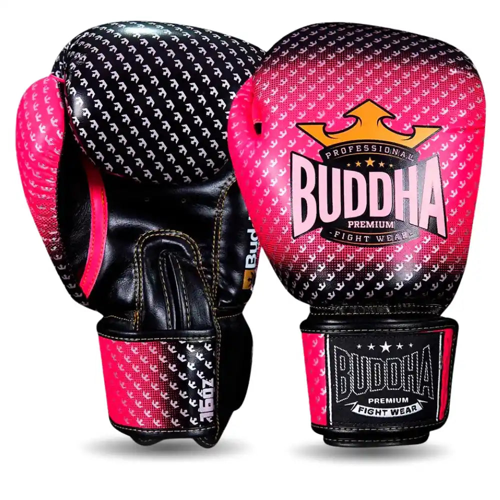 Luvas de Boxe, Kickboxing e Muay Thai Buddha Titanium, rosa semi -pele, perspectiva de frente da palma da mão em detalhe