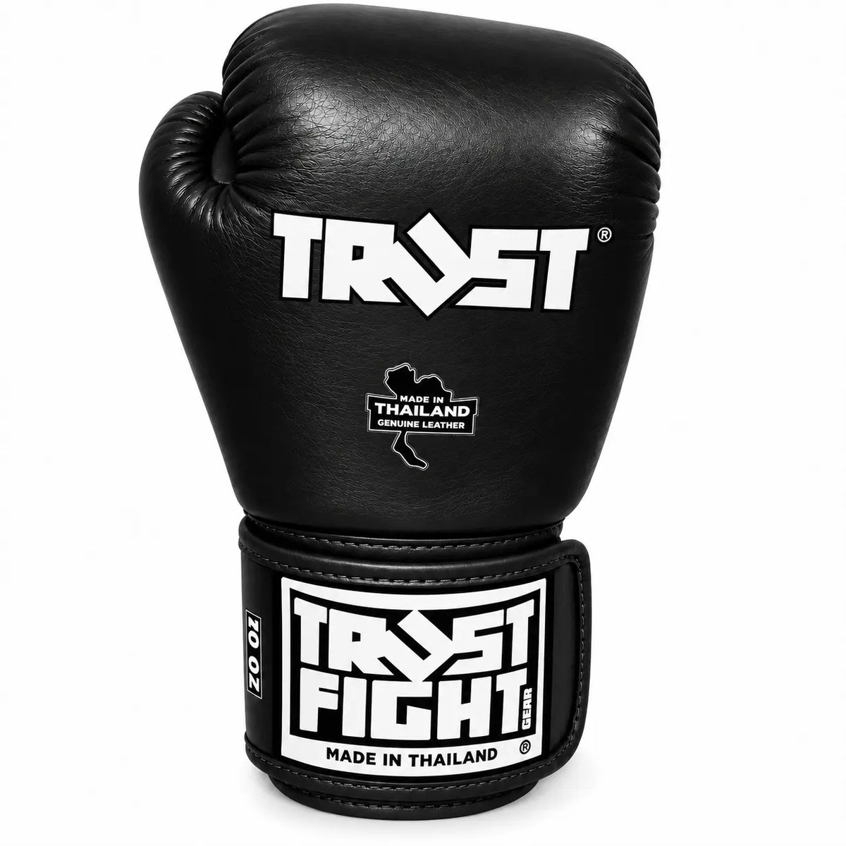 Luvas TRUST Icon pretas de pele para kickboxing, vista frontal
