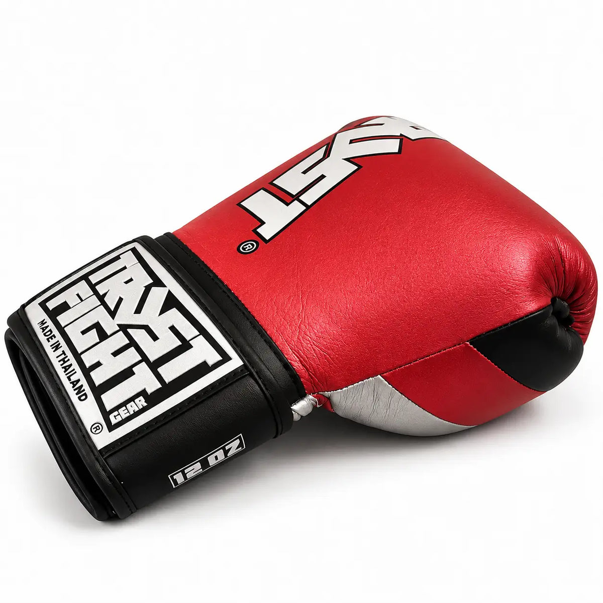 Luvas TRUST Squire Viridian Metallic para kickboxing, vista de lado e detalhe do polegar