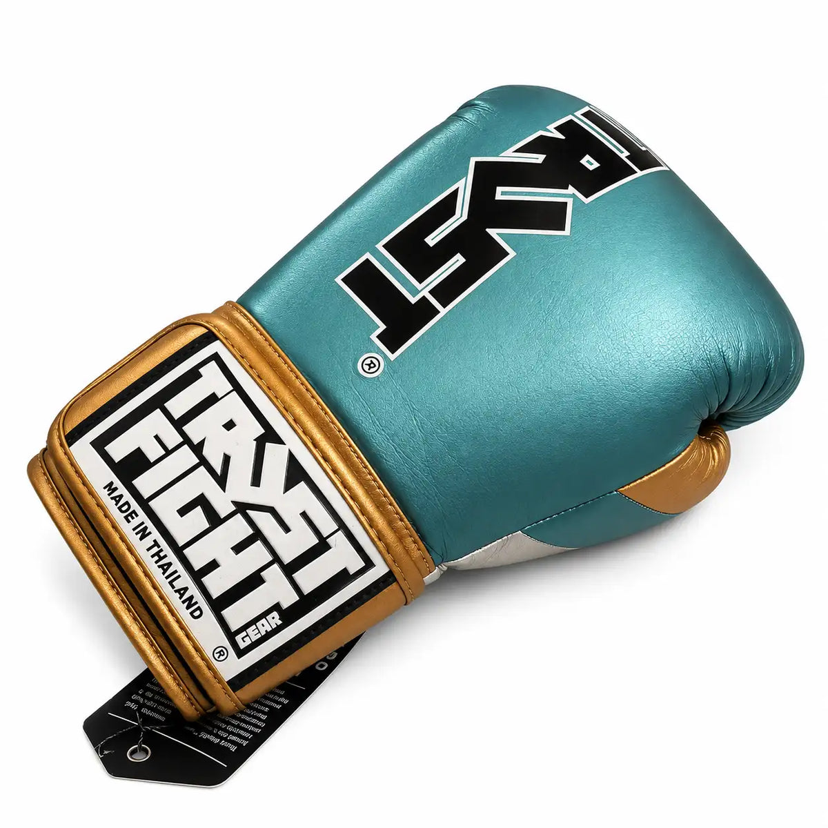 Luvas TRUST Squire Viridian Metallic para kickboxing, vista do detalhe do velcro