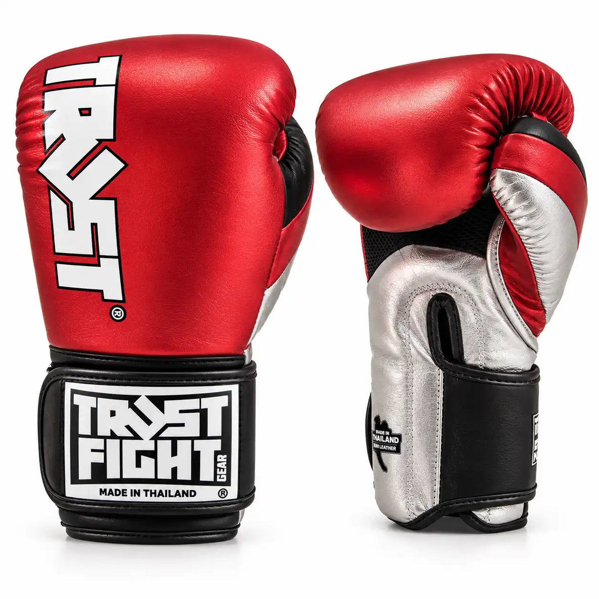 Luvas TRUST Squire Viridian Metallic para kickboxing, vista frontal e em perspectiva. Feitas na Tailândia