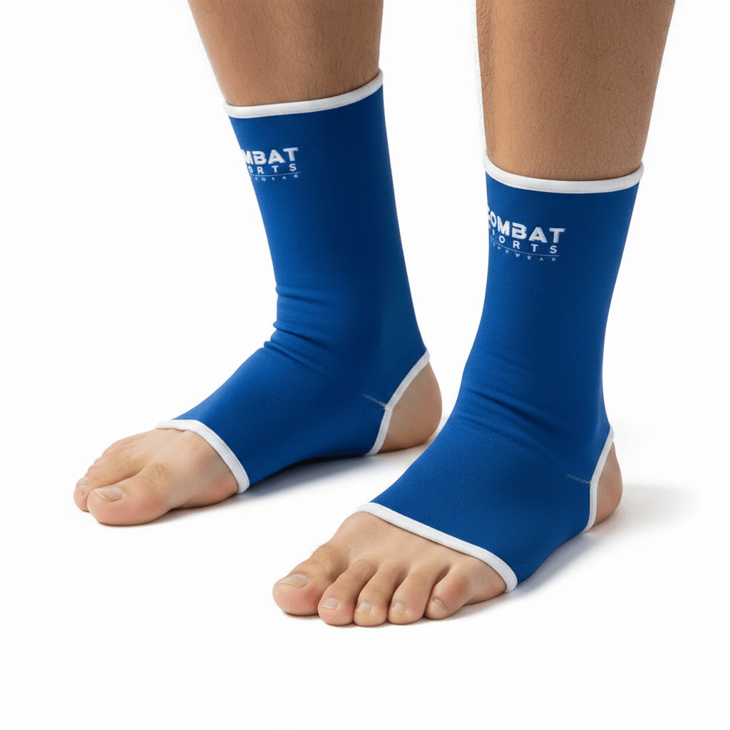Pés elásticos Combatsports azuis para desportos de combate, vista de lado.