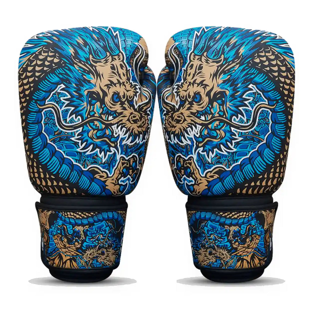 Luvas de Boxe, Kickboxing e Muay Thai BUDDHA Dragon azuis - vista traseira