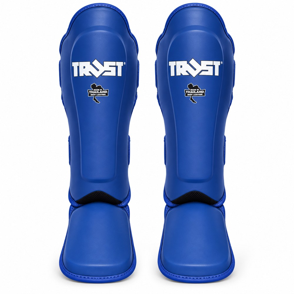 Par de caneleiras TRUST azuis para Kickboxing e Muay Thai, vista frontal
