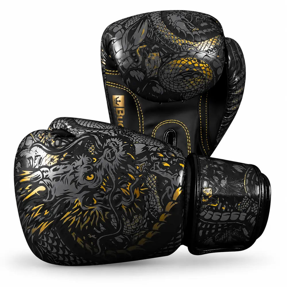 Luvas de boxe BUDDHA Dragon pretas para Boxe, Kickboxing e Muay Thai