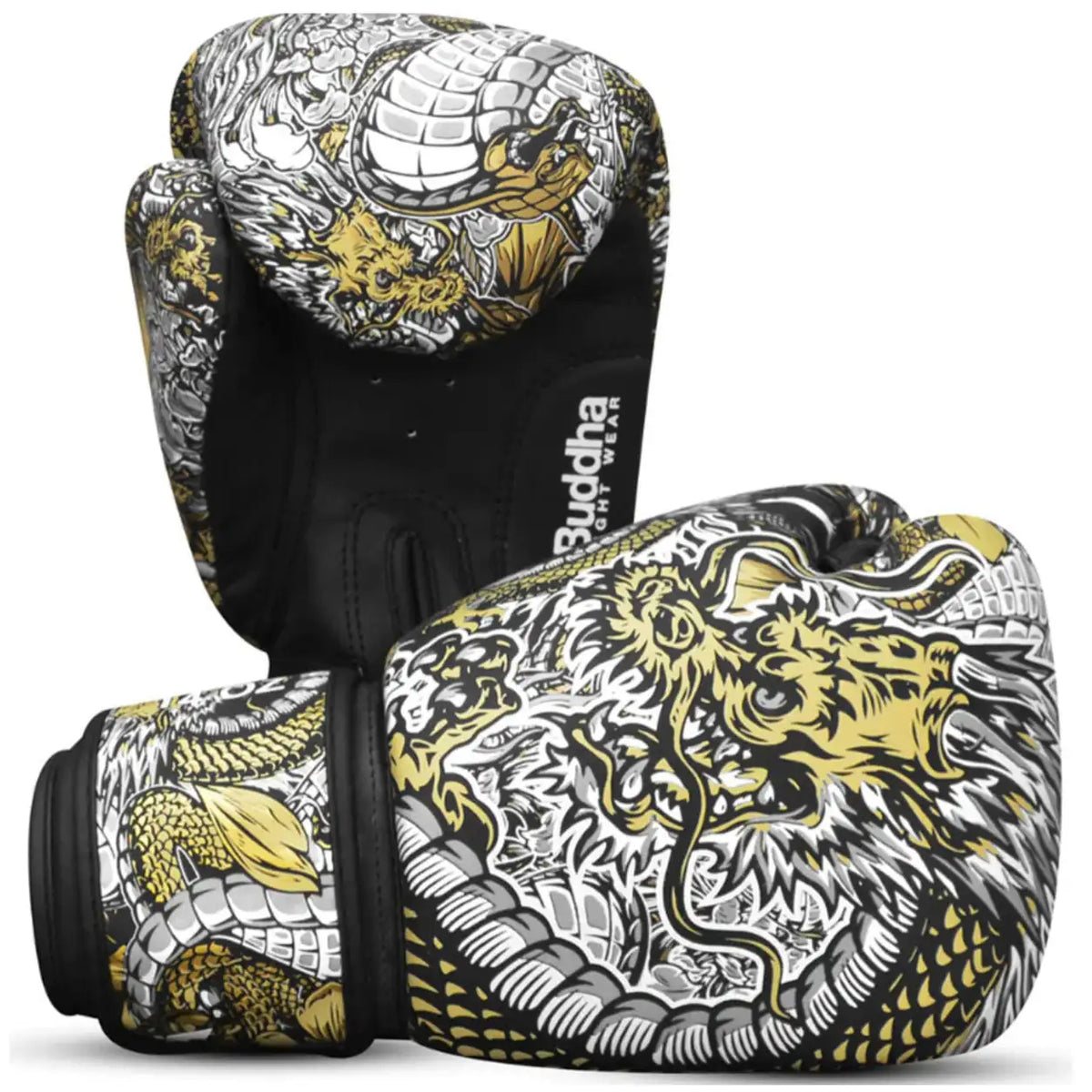 Luvas de Boxe, Kickboxing e Muay Thai BUDDHA Dragon brancas