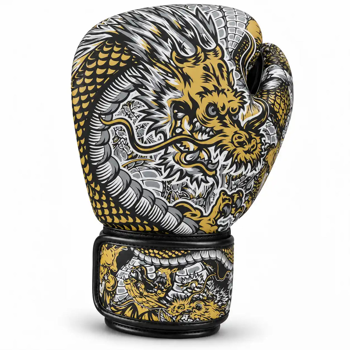 Luvas de Boxe, Kickboxing e Muay Thai BUDDHA Dragon brancas – vista frontal