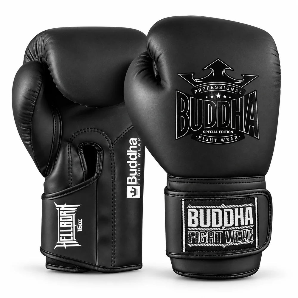 Luvas de Boxe BUDDHA HELLHORN pretas para Boxe, Kickboxing e Muay Thai